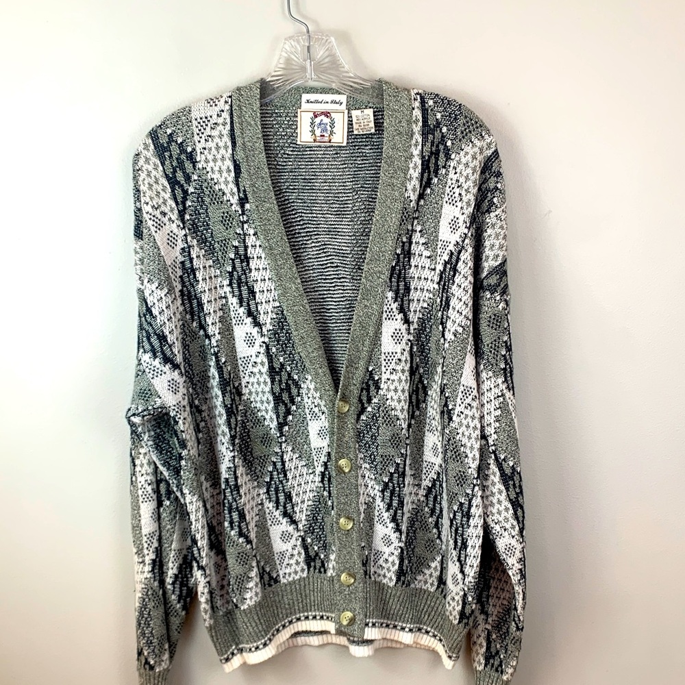 Vintage Sears & Roebuck Knitted In Italy Grandpa Sweater with  Argyle Design